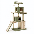 Tiragraffi per gatti 60 x 50 x 170 cm in legno e sisal verde - struttura multilivello con cucce