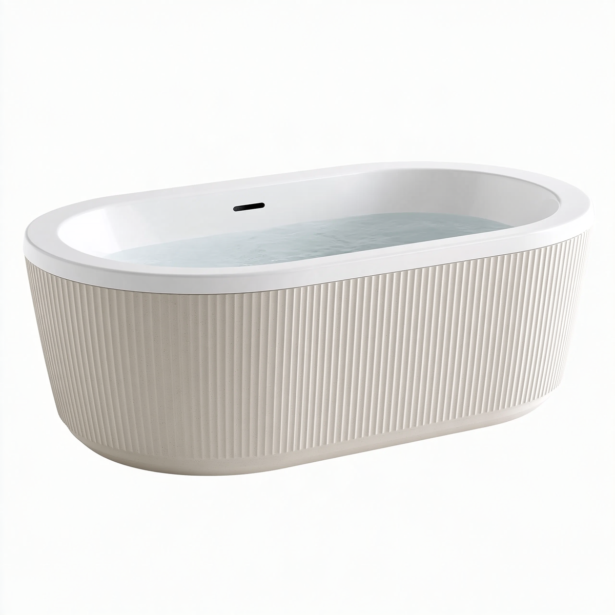Vasca da bagno ovale 170 x 80 x 58 cm in resina bianca con superficie scanalata
