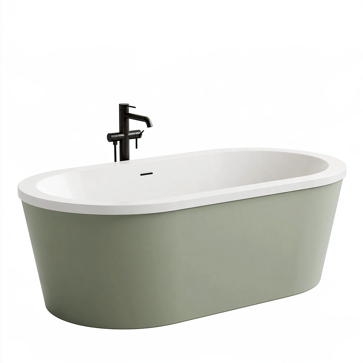 Vasca da bagno freestanding 150 x 75 cm in acrilico bianco/verde salvia - ovale moderna