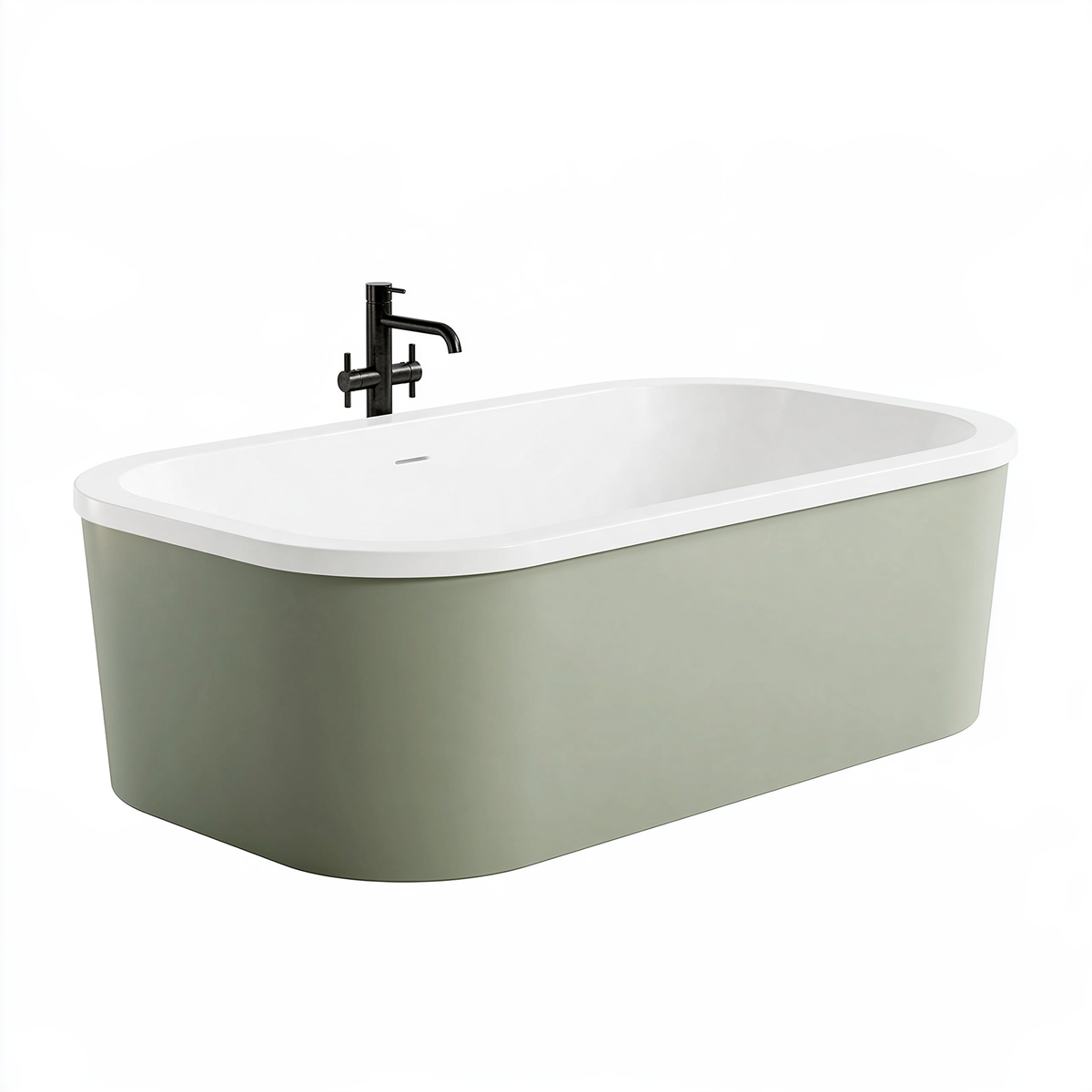 Vasca da bagno freestanding 170 x 75 x 58 cm in acrilico verde salvia e bianco stile contemporaneo