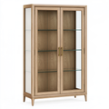 Vetrina 110x45x190 cm in legno naturale e vetro trasparente a due ante stile classico