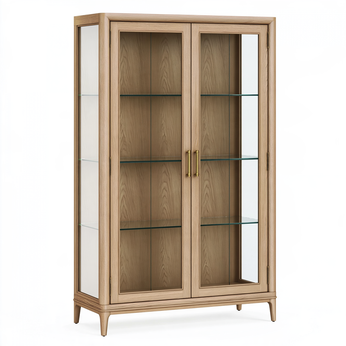 Vetrina 110x45x190 cm in legno naturale e vetro trasparente a due ante stile classico