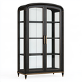 Vetrina 100 x 45 x 200 cm in legno effetto nero e vetro per soggiorno stile classico