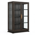 Vetrina 100 x 45 x 180 cm in legno e vetro nero con finiture bronzo - stile classico per soggiorno