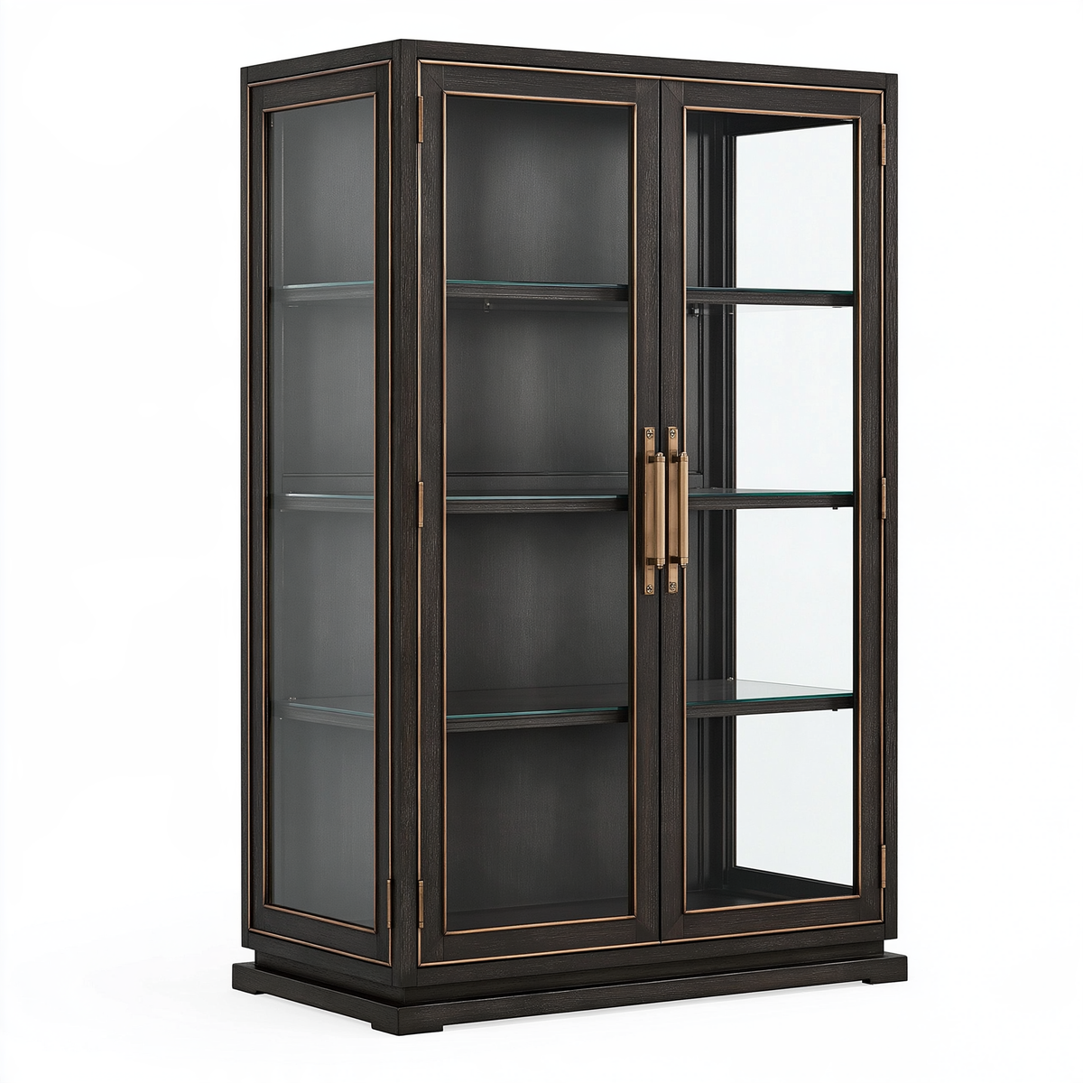 Vetrina 100 x 45 x 180 cm in legno e vetro nero con finiture bronzo - stile classico per soggiorno