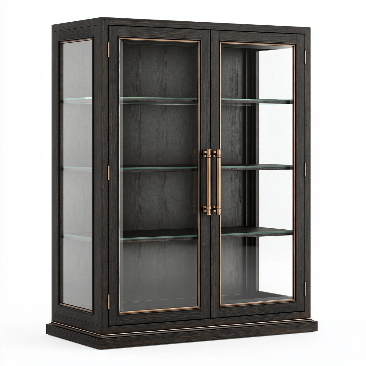 Vetrina 100 x 45 x 180 cm in legno e vetro nero stile classico