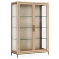 Vetrina 100 x 45 x 190 cm in legno beige con ante in vetro - stile classico per soggiorno